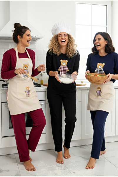 Siyah İnci Black Teddy Bear B Printed Knitted Pajama Set 7968