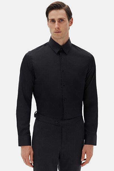 Twn Slim Fit Black Plain Shirt