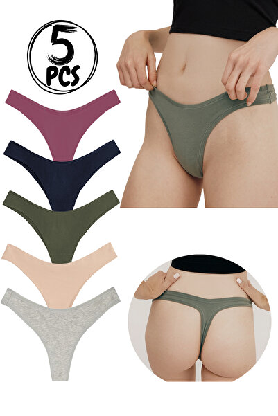 Yohannes Club Women'S, Cotton Basic Thong String Panties, 5-Pack, Colorful Thong Set