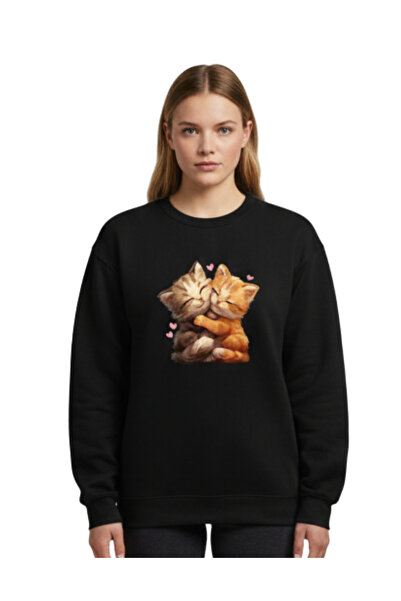 R&M Brotherhood سترة رياضية كبيرة الحجم (مقاس كبير) مطبوعة عليها قطة، اتجاه ج...