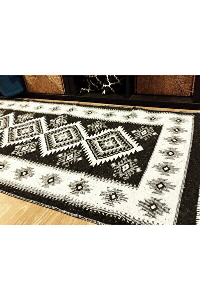 OEM Traditional woven rug, double-sided, size 80 x 150 cm, black and gray, ROMB pattern