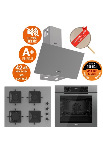 Ferre FryArt & SilentArt RONE Yeni Seri Sessiz Antrasit Gri Ankastre Set (D088-SA+ QEP63CPR +SS208)