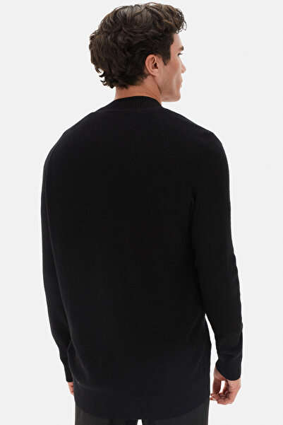 Twn Slim Fit Black Plain Cardigan