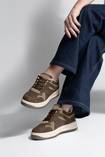 Marjin Women's Sneaker High Sole Sports Shoes Aryan Brown Suede