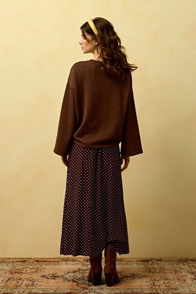 Ceylan Otantik Bitter Brown Polka Dot Detailed Skirt