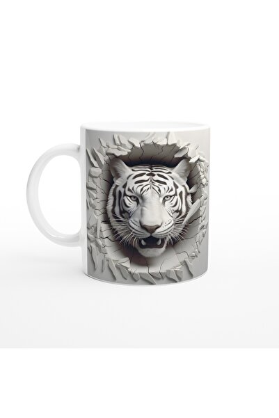 Wisdom Rain كوب مطبوع عليه النمر الأبيض يمزق الجدار