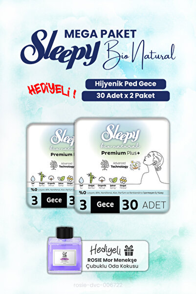 Sleepy فوط صحية بيو ناتشورال ليلية 30 قطعة × 2 وعطر غرفة روزي