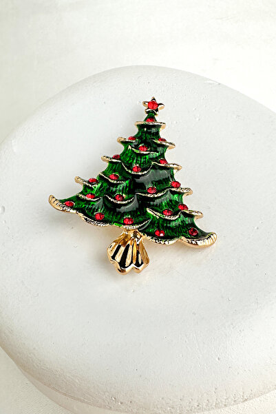 Modex Yılbaşı Özel Serpme Taş Detay Çam Ağacı Broş (6cm)