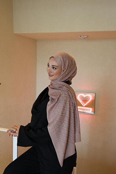 Şalland F Pattern Wool Cashmere Shawl Powder