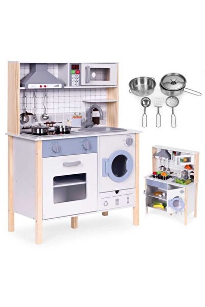 Ecotoys kids kitchen, wood, oven, washing machine, 5 accessories, multicolor KID003839