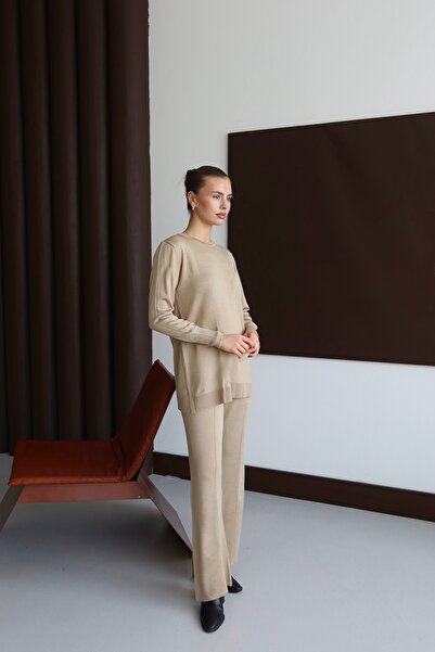 ilmek 25017 Women's Pants Stitching Detailed Premium Knitwear Set Mink