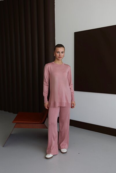 ilmek 25017 Women's Pants Stitching Detailed Premium Knitwear Set Pink