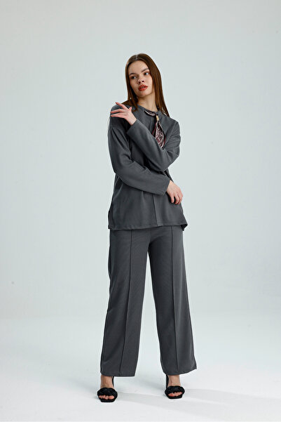 vikitekno Thessaloniki Fabric Scarf Detailed Double Set