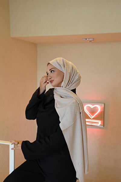 Şalland F Pattern Wool Cashmere Shawl Ivory