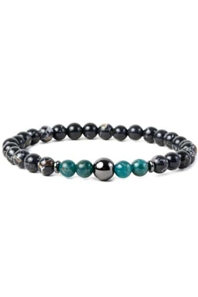 Ezera - Men's semiprecious stone bracelet, Apatite, Black Shell Turquoise & Hematite, Virat, 6mm, 19