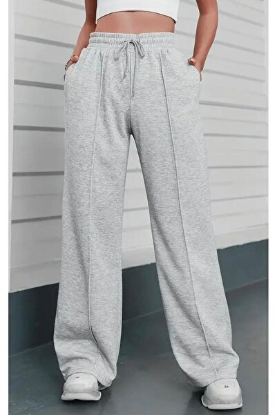 LACKH Sweatpants with Wide Legs Gray Comfortable Sweat-Repellent Fabric