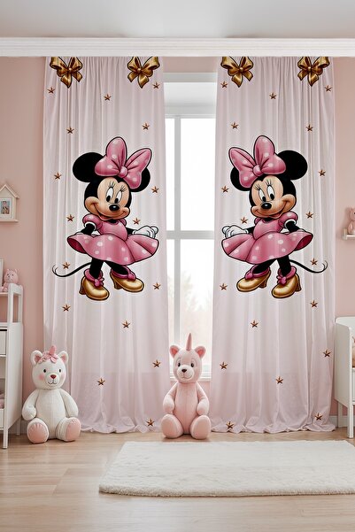 EVPANYA Patterned Children's Baby Room Background Curtain with Pink Skirt (Single Wing Pricing)