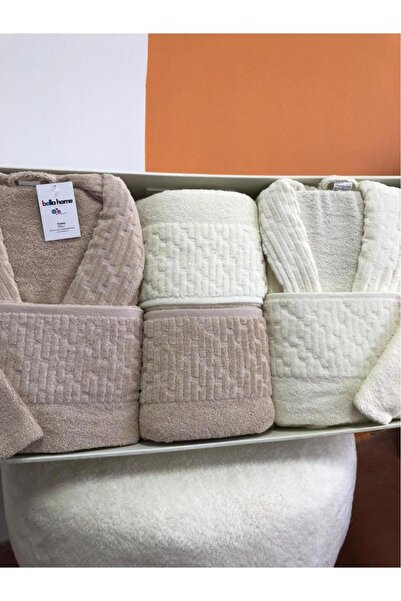 Çeyiz Diyarı Su Yolu 8 Piece Family Bathrobe Set Dark Beige - Powder