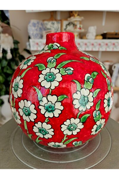 Ala Çini Seramik El Boyama Kırmızı Mercan Seramik Vazo / İznik Tarzı Papatya ...
