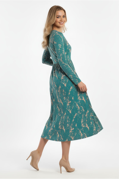 Kyron Women's V-Neck Patterned Viscose Dress- Long Sleeve/Stylish and Comfortable Use/New Trend/Different Color Options