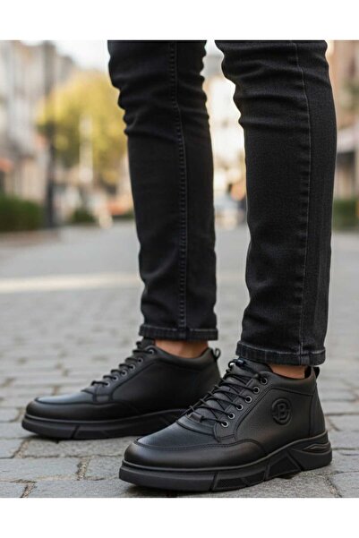 Goldbrand Men's Black Elastic Soft Sole Genuine Leather Casual Shoes