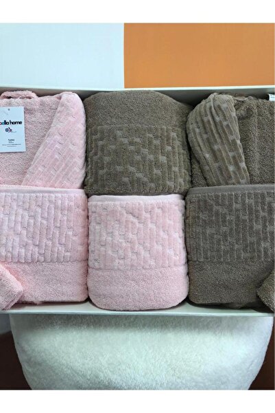 Çeyiz Diyarı Su Yolu 8 Piece Family Bathrobe Set Dark Beige - Powder