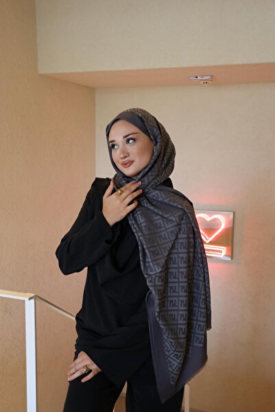 Şalland F Pattern Wool Cashmere Shawl Anthracite