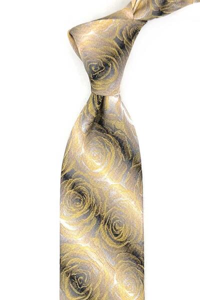Kravatkolik Sisine Style Yellow - Smoked Italian Silk Tie Ik2053