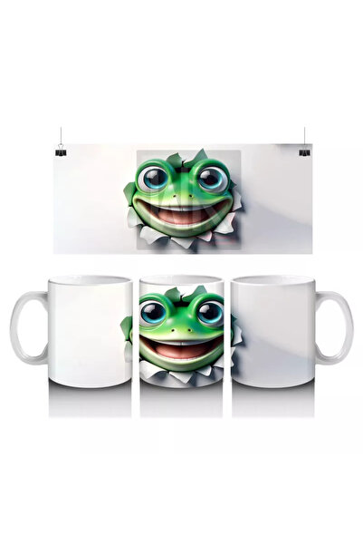 Wisdom Rain الضفدع السعيد ينظر من خلال الشق - كوب قهوة مطبوع