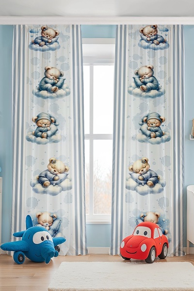 EVPANYA Cloud Sleeping Bears Patterned Children's Baby Room Background Curtain (Single Panel Pricing)