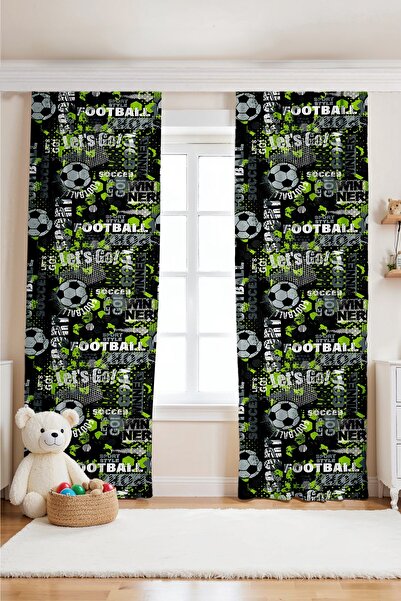 EVPANYA Gray Green Football Patterned Children's Baby Room Background Curtain (Single Panel Pricing)