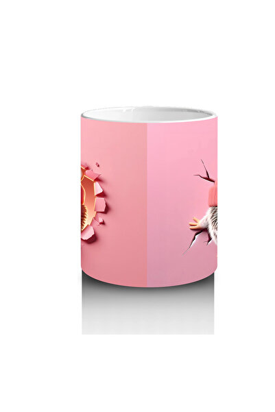 Wisdom Rain Beret Cute Teddy Bear Design on Pink Background - Printed Coffee Mug