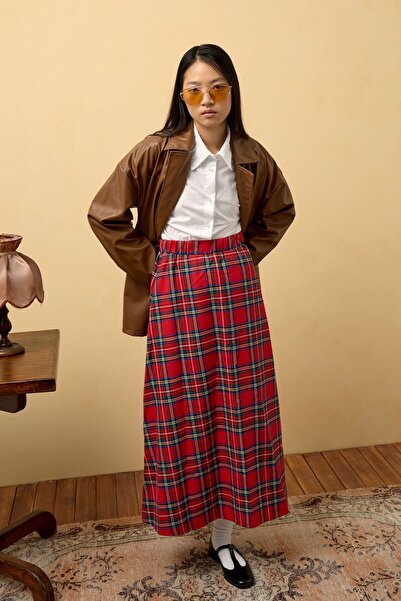 Ceylan Otantik Red Plaid Flared Skirt