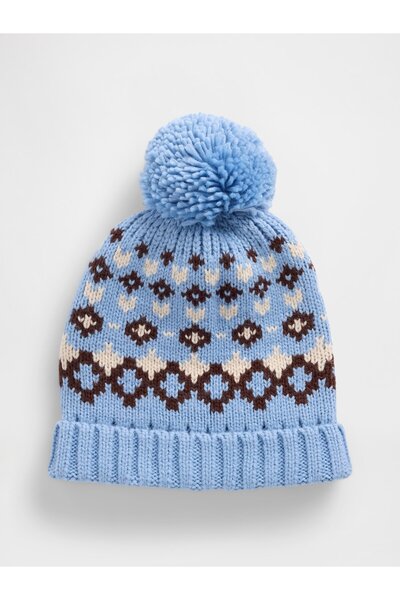 GAP Kadın Mavi Fair Isle Ponpon Bere