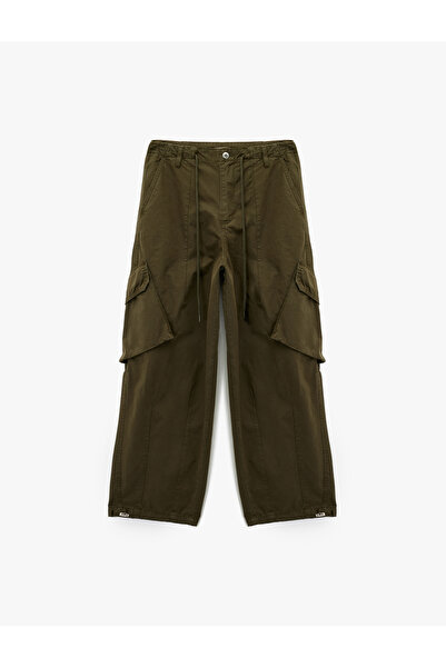 Koton Cotton Comfortable Fit Stoppered Waist Lace-Up Cargo Pocket Pack Balloon Pants