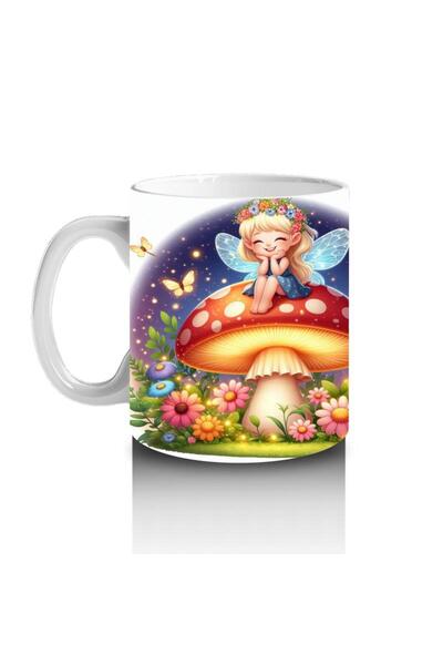 Wisdom Rain Fairy Girl Sitting on a Mushroom Patterned Mug Cup That Makes Children Love Milk