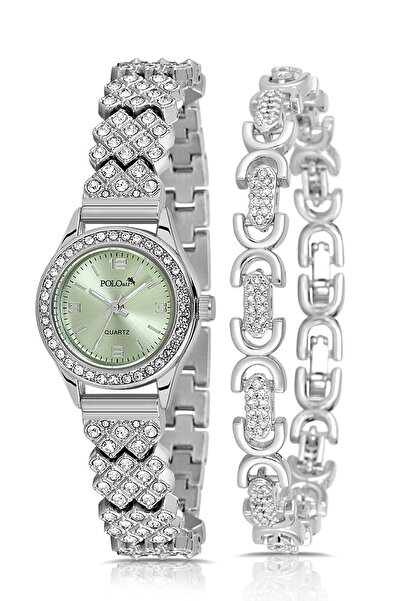 Polo Air ساعة يد نسائية فاخرة من الحجر بسوار بيضاوي مزيج من اللون الفضي والأخ...