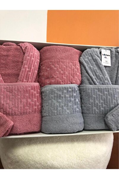 Çeyiz Diyarı Su Yolu 8 Piece Family Bathrobe Set Light Gray - Dusty Rose