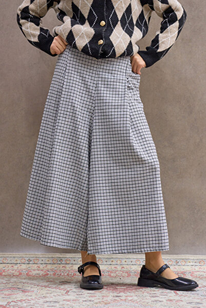 KÜÇÜĞÜM BUTİK Gray Small Check Double Pleated Plaid Trousers