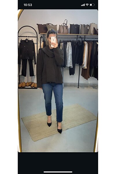 Ecenin Favorileri Gray Women's Sweater with Scarf Detail