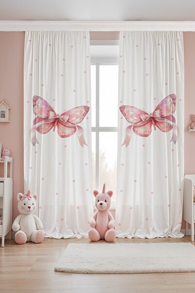 EVPANYA Cortina de fundal pentru camera bebelusului cu model fluture cu buline roz (pret pentru o singura aripa)