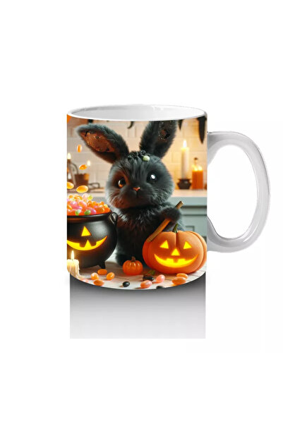 Wisdom Rain Fun Halloween Printed Mug with Scared Cat Figure and Witch Costume