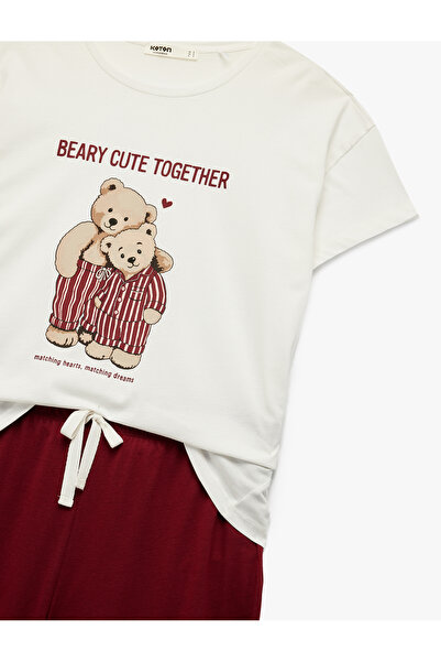 Koton Cotton Short Sleeve Teddy Bear Printed Pajama Set