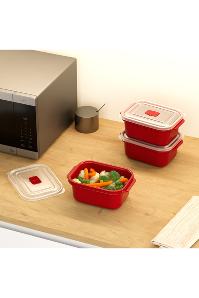 PONÇİK BEBEK 3-Piece Storage Container Red Color 3 Piece Rectangular Set (3 X 1000 ml)