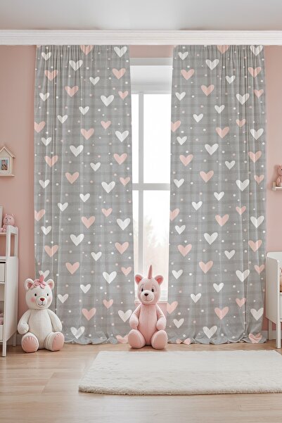 EVPANYA ستارة خلفية لغرفة الأطفال والرضع بنمط قلوب رمادية (سعر للجناح الواحد)