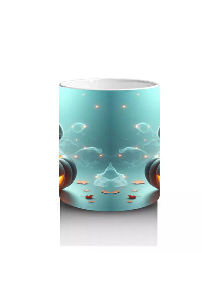 Wisdom Rain Gothic Halloween Printed Mug with Twin Witch Figures and Pumpkins