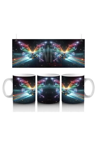 Wisdom Rain Space Butterfly Patterned Mug with Rainbow Wings That Makes Child...