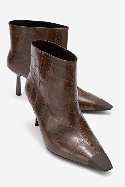 LuviShoes Γυναικείες μπότες με λεπτό τακούνι RASSEL Brown Print Matte Toe