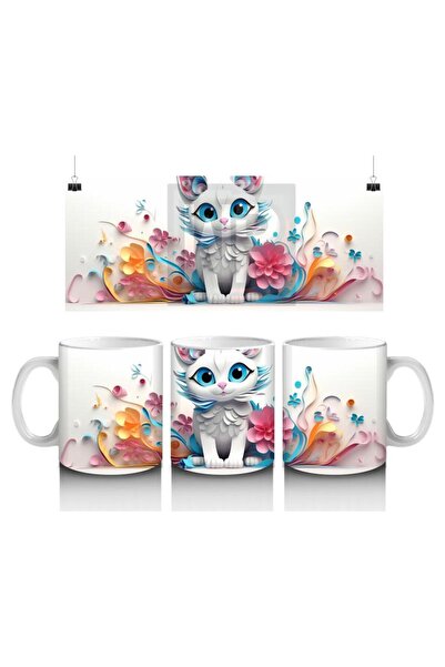 Wisdom Rain كوب على شكل قطة لطيف مع زهور ملونة يحب الأطفال الحليب