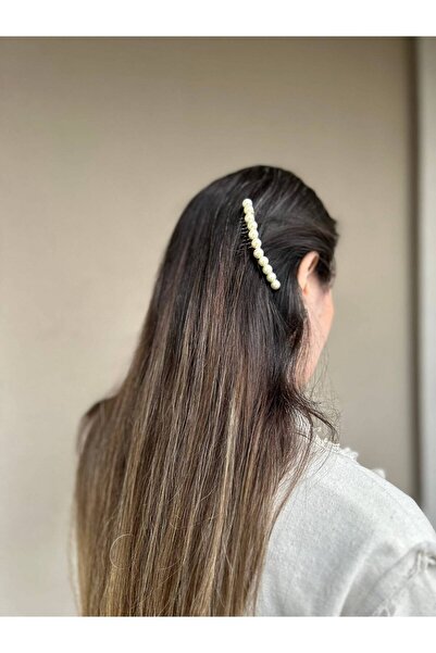 Fiyonks Atölye Women's Pearl Detailed Custom Made Scalloped Barrette, Hair Accessory